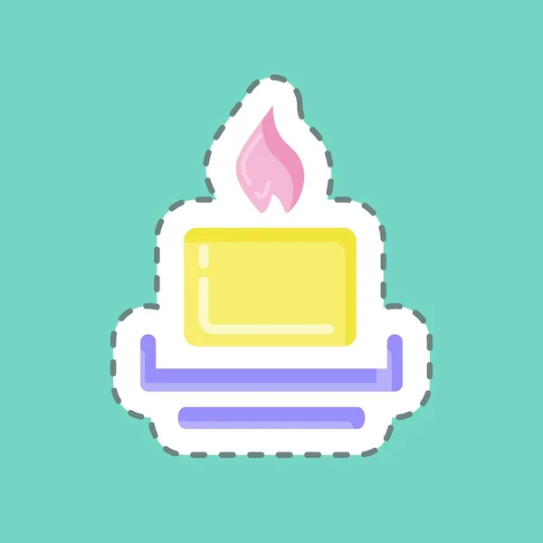 Sticker Line Cut Candle Vhodný Pro House Symbol Jednoduchý Design — Stockový vektor