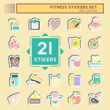 Etiket Seti Fitness. Sağlıklı sembol için uygun. Basit dizayn edilebilir. tasarım şablonu. Basit resimleme