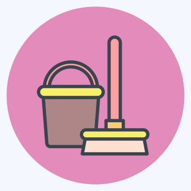 Simge Süpürgesi ve Kova. Çocuk sembolü için uygun. renk arkadaşı stili. Basit dizayn edilebilir. tasarım şablonu. Basit resimleme