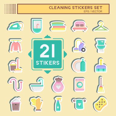 Etiket Seti Temizliği. Çocuk sembolü için uygun. Basit dizayn edilebilir. tasarım şablonu. Basit resimleme