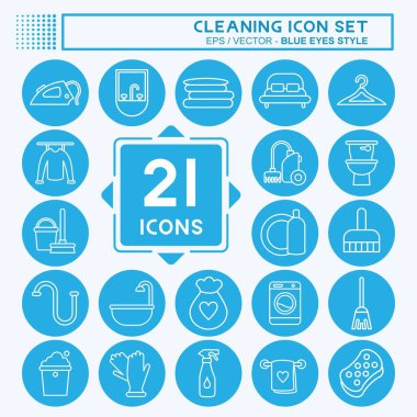 Simge Kümesi Temizliği. Çocuk sembolü için uygun. Mavi gözlü. Basit dizayn edilebilir. tasarım şablonu. Basit resimleme