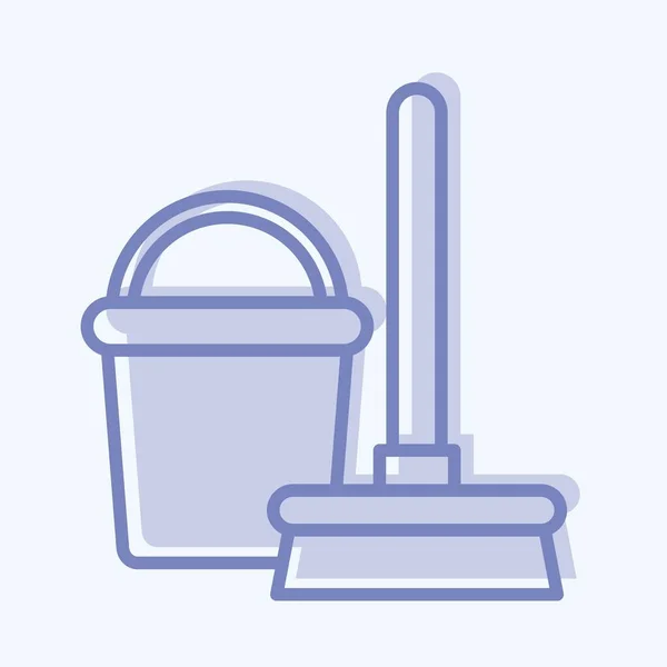 Icon Broom Bucket Suitable Kids Symbol Two Tone Style Simple — Stok Vektör