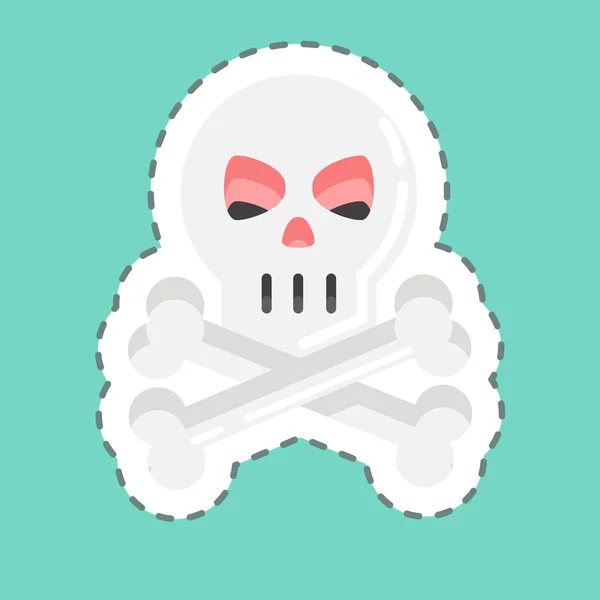 Sticker Line Cut Skull Suitable Halloween Symbol Simple Design Editable — Vector de stock