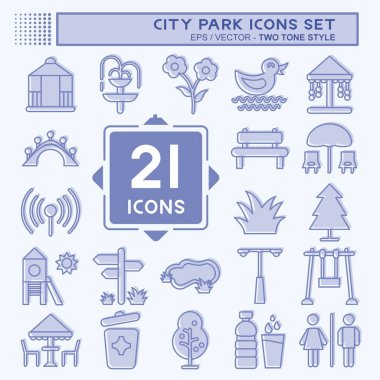 Icon Set Şehir Parkı. Bina sembolü için uygun. İki ton stili. Basit dizayn edilebilir. tasarım şablonu. Basit resimleme