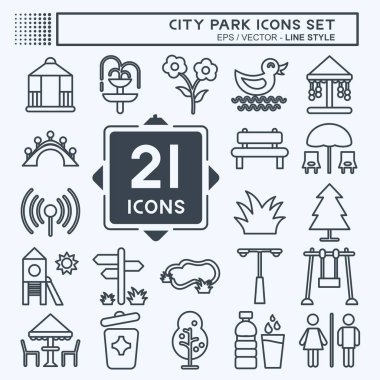 Icon Set Şehir Parkı. Bina sembolü için uygun. Sıra tarzı. Basit dizayn edilebilir. tasarım şablonu. Basit resimleme