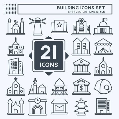 Icon Set Building. suitable for education symbol. line style. simple design editable. design template vector. simple illustration