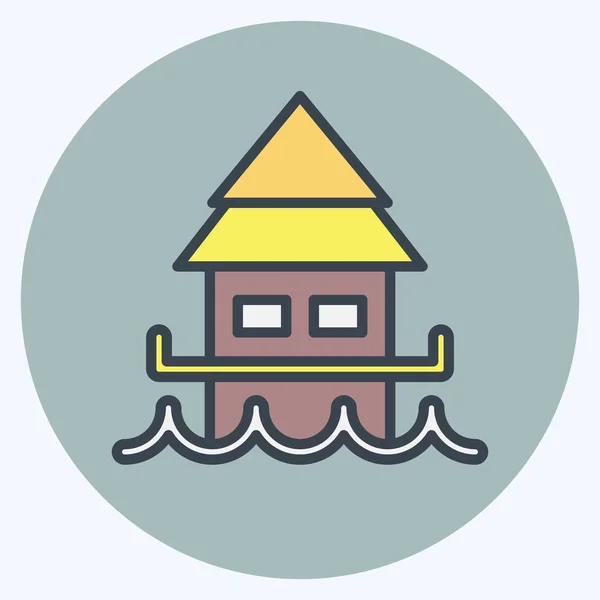 Ikon Bungalow Cocok Untuk Simbol Pendidikan Gaya Pasangan Warna Desain - Stok Vektor
