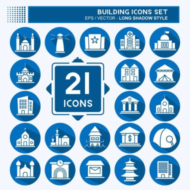Icon Set Building. suitable for education symbol. long shadow style. simple design editable. design template vector. simple illustration