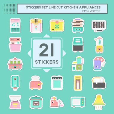 Sticker line cut Set Kitchen Appliances. suitable for Kitchen Sets symbol. flat style. simple design editable. design template vector. simple illustration