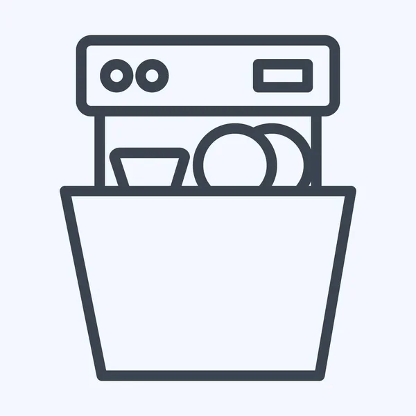 Icon Dishwasher Suitable Kitchen Appliances Symbol Line Style Simple Design — Stockvektor