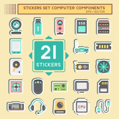 Sticker Set Computer Components. suitable for education symbol. simple design editable. design template vector. simple illustration