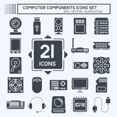 Icon Set Computer Components. suitable for education symbol. glyph style. simple design editable. design template vector. simple illustration