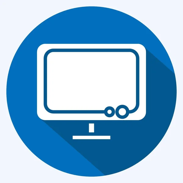 Icon Monitor Suitable Computer Components Symbol Long Shadow Style Simple — Stockvektor