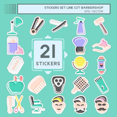 Sticker line cut Set Barbershop. suitable for education symbol. simple design editable. design template vector. simple illustration