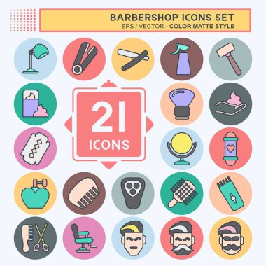 Icon Set Barbershop. suitable for education symbol. color mate style. simple design editable. design template vector. simple illustration