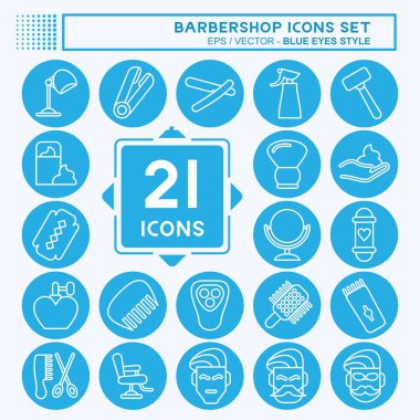 Icon Set Barbershop. suitable for education symbol. blue eyes style. simple design editable. design template vector. simple illustration