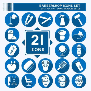 Icon Set Barbershop. suitable for education symbol. long shadow style. simple design editable. design template vector. simple illustration