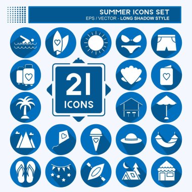 Icon Set Summer. suitable for education symbol. long shadow style. simple design editable. design template vector. simple illustration