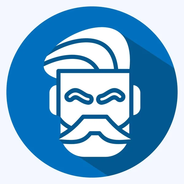 Icon Mustache Beard Suitable Barbershop Symbol Long Shadow Style Simple — Stockvektor