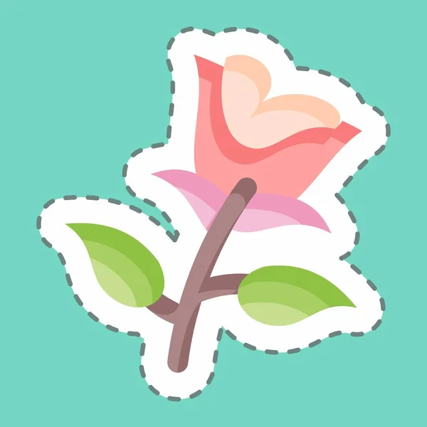 Sticker Line Cut Rose Suitable Garden Symbol Simple Design Editable — Vetor de Stock