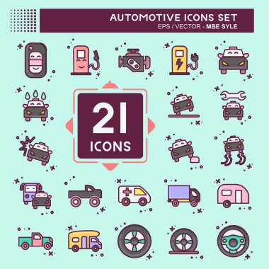 Icon Set Automotive. suitable for education symbol. MBE style. simple design editable. design template vector. simple illustration