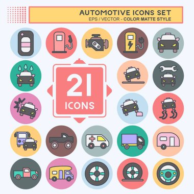 Icon Set Automotive. suitable for education symbol. color mate style. simple design editable. design template vector. simple illustration
