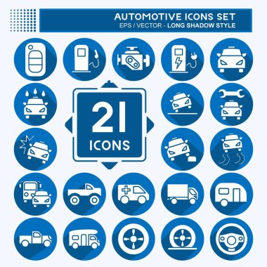 Icon Set Automotive. suitable for education symbol. long shadow style. simple design editable. design template vector. simple illustration