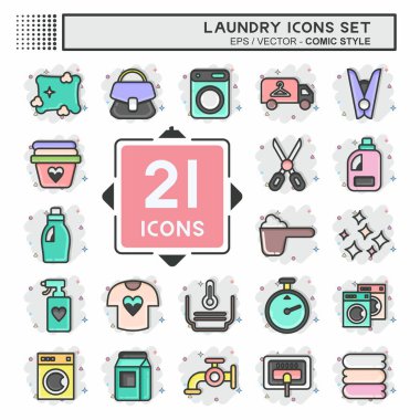 Icon Set Laundry. related to Laundry symbol. Comic Style. simple design editable. simple illustration, good for prints