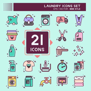 Icon Set Laundry. related to Laundry symbol. MBE style. simple design editable. simple illustration, good for prints