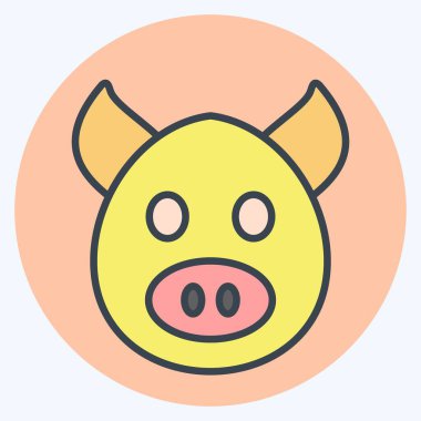 Simge domuzu. Hayvan kafası sembolüyle ilgili. renk arkadaşı stili. Basit dizayn edilebilir. Basit bir çizim. Şirin. eğitim