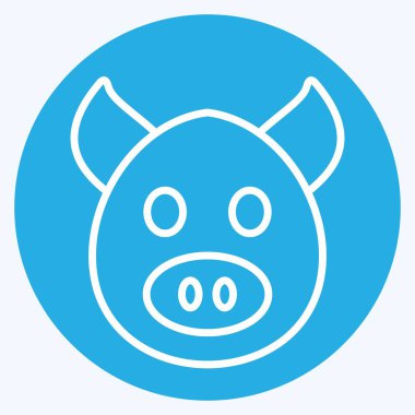 Simge domuzu. Hayvan kafası sembolüyle ilgili. Mavi gözlü. Basit dizayn edilebilir. Basit bir çizim. Şirin. eğitim