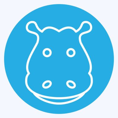 Icon Hippopotamus. Hayvan kafası sembolüyle ilgili. Mavi gözlü. Basit dizayn edilebilir. Basit bir çizim. Şirin. eğitim