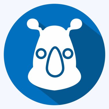 İkon Gergedan. Hayvan kafası sembolüyle ilgili. Uzun gölge tarzı. Basit dizayn edilebilir. Basit bir çizim. Şirin. eğitim