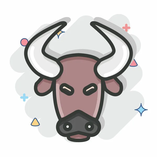 Icon Bison Related Animal Head Symbol Comic Style Simple Design — Stock Vector