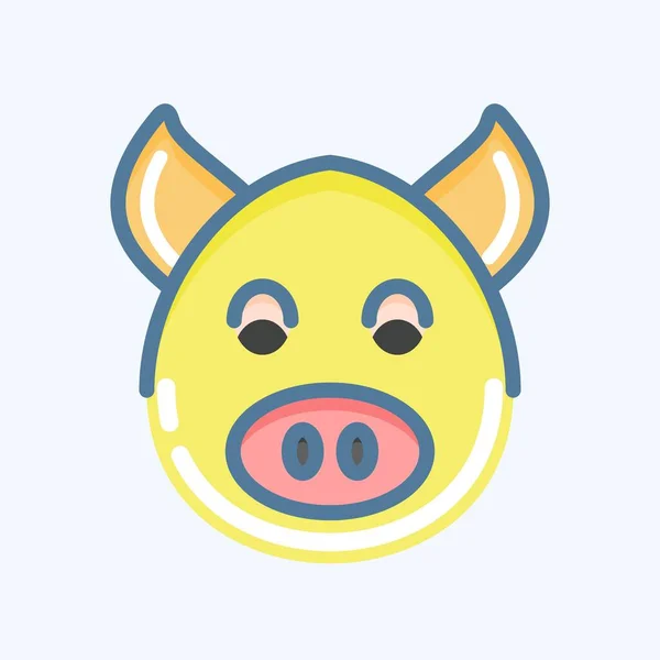 Icon Pig Related Animal Head Symbol Doodle Style Simple Design — Stock Vector