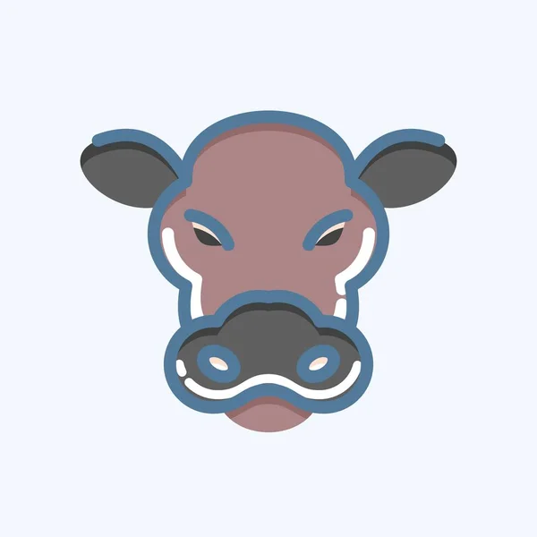 Icon Cow Related Animal Head Symbol Doodle Style Simple Design — Stock Vector