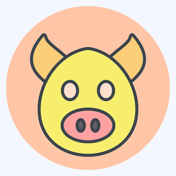 Icon Pig Related Animal Head Symbol Color Mate Style Simple — Stock Vector
