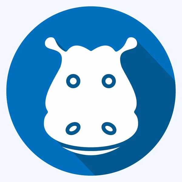 Icône Hippopotame Lié Symbole Tête Animal Long Style Ombre Conception — Image vectorielle