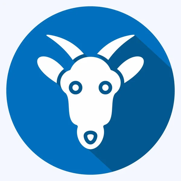 Icon Goat Относится Символу Animal Head Длинный Теневой Стиль Простой — стоковый вектор