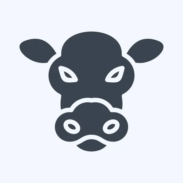 Icône Vache Lié Symbole Tête Animal Style Glyphe Conception Simple — Image vectorielle