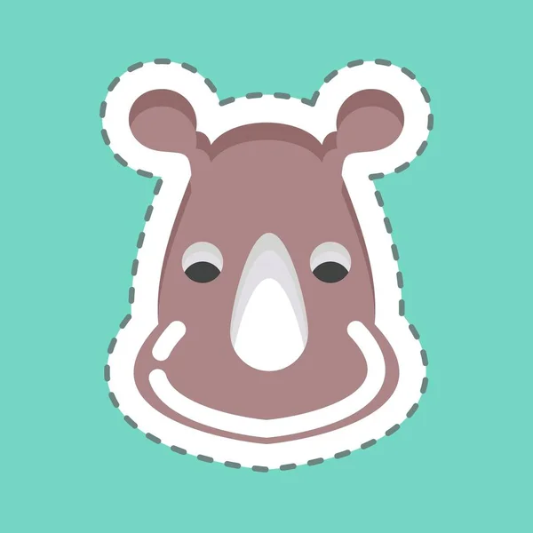 Sticker Line Cut Rhino Související Symbolem Zvířecí Hlava Jednoduchý Design — Stockový vektor