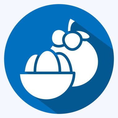 Simge Mangosteen. Tayland sembolüyle ilgili. Uzun gölge tarzı. Basit dizayn edilebilir. Basit bir çizim. Basit vektör simgeleri. Dünya Seyahat Turizmi. Tayland