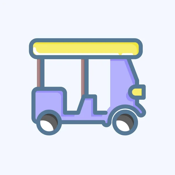 Ikone Tuk Tuk Mit Thailand Symbol Verwandt Doodle Stil Einfaches — Stockvektor