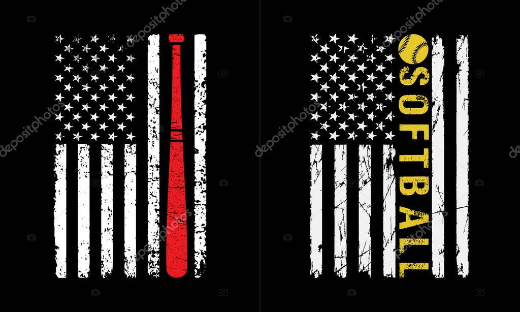 Softball With USA Flag T Shirt Design
