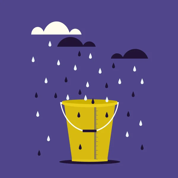 雨水のイラストがバケツに集められています 雨水貯留の概念 — ストックベクタ
