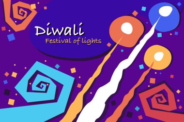 Renkli Diwali havai fişekleri. Diwali Festivali için Selamlar