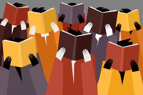 Gruppo Persone Che Leggono Libri Insieme — Vettoriale Stock