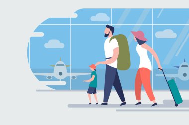 Havaalanı vektör illüstrasyonunda aile