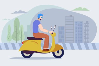 Scooter vektör illüstrasyonundaki adam
