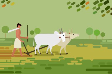 Bullock cart köy vektör illüstrasyonu